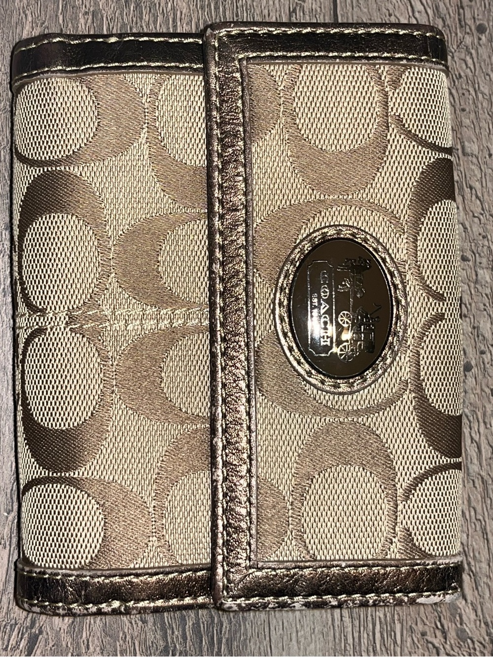 Coach Metallic Taupe Signature Bi-Fold Wallet